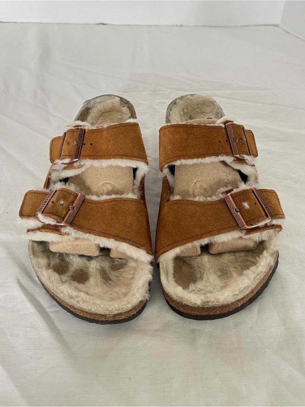 Birkenstock Shearling-Lined Double Buckle Slides 9-9.5
